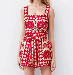 Printing Patchwork Lace Up Playsuits