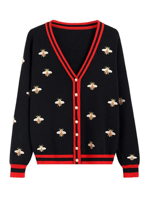 High Quality Designer Bee Embroidery Cardigan