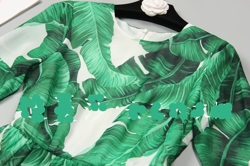 High Quality Banana Leaves Exquisite Printing Elegant Dress