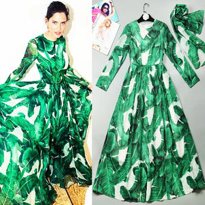 High Quality Banana Leaves Exquisite Printing Elegant Dress