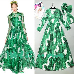 High Quality Banana Leaves Exquisite Printing Elegant Dress