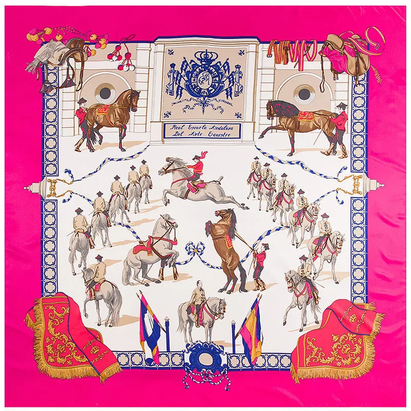 130cm Twill Silk Scarf Horse Printing