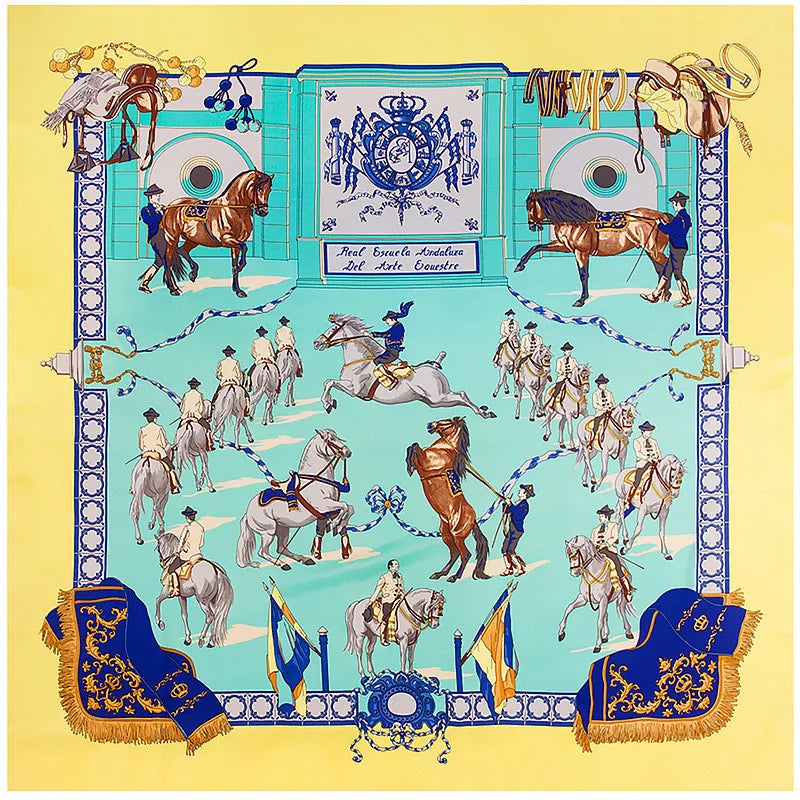 130cm Twill Silk Scarf Horse Printing