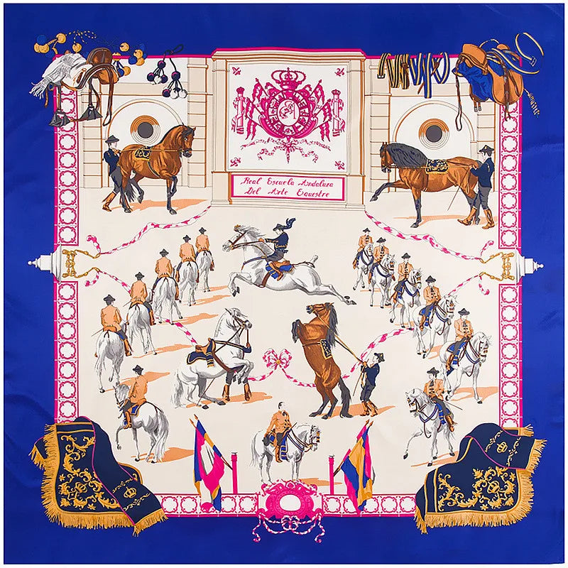 130cm Twill Silk Scarf Horse Printing