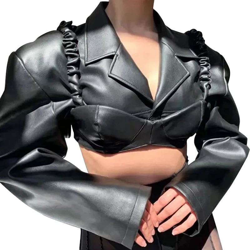 Short Black Light Faux Leather Jacket