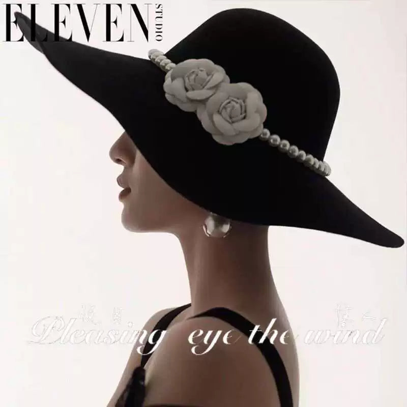 Pearl Flower Brim Elegance Retro Hat