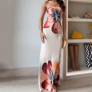 Strapless Floral Printed  Maxi Dresses