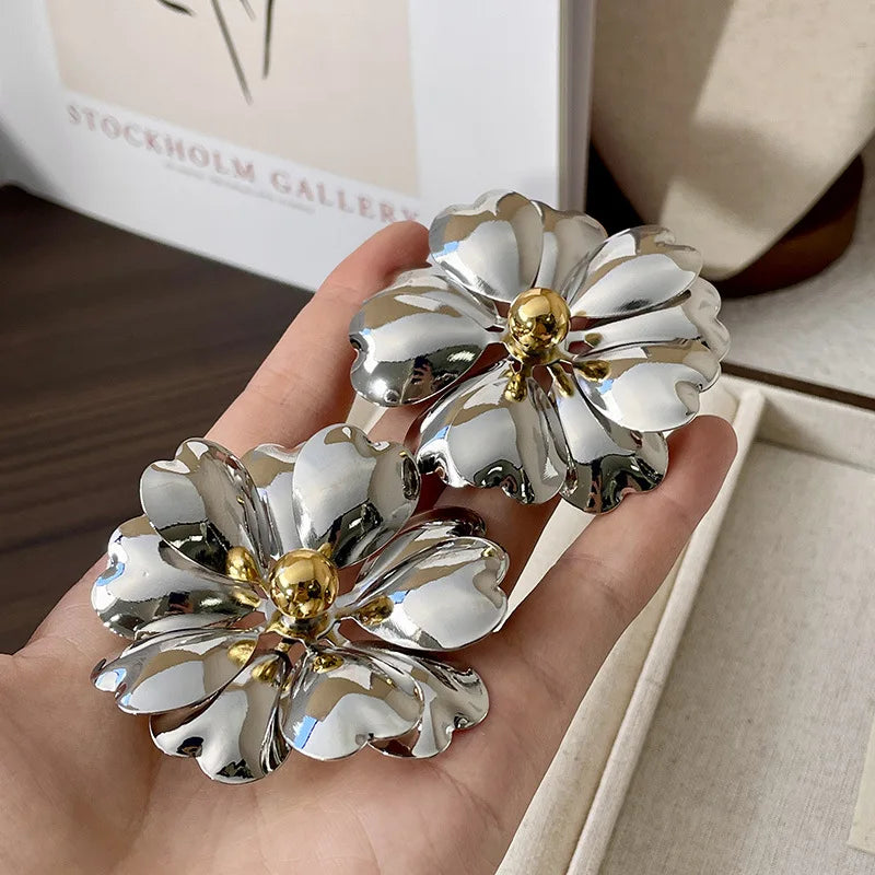 Vintage Exaggerated Metal Large Flower Earrings