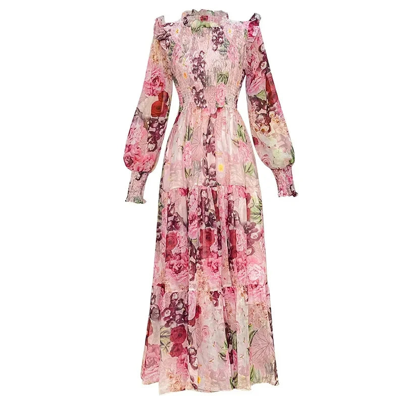 French Tea Break Chiffon Fragmented Flowers Dress