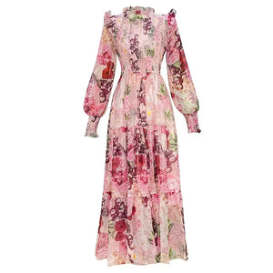 French Tea Break Chiffon Fragmented Flowers Dress