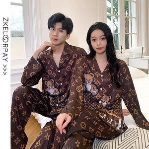 Luxury Bear Ice Silk Two Piece Set High QualitySleepwear