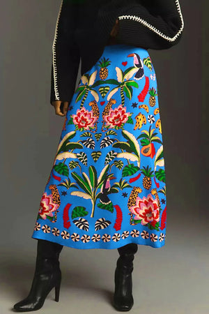 Elegant Midi Skirt Floral Printing Long Skirts