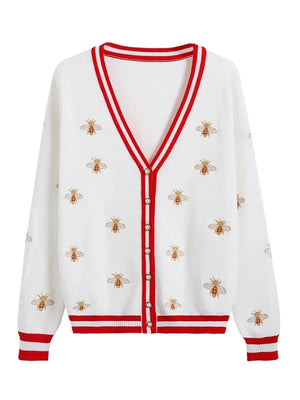 High Quality Designer Bee Embroidery Cardigan