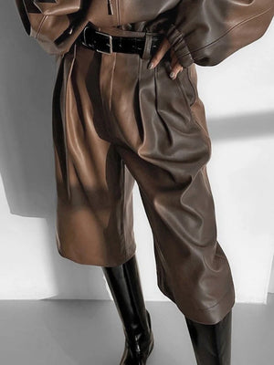 Leather Pant Set Solid Brown Outfits