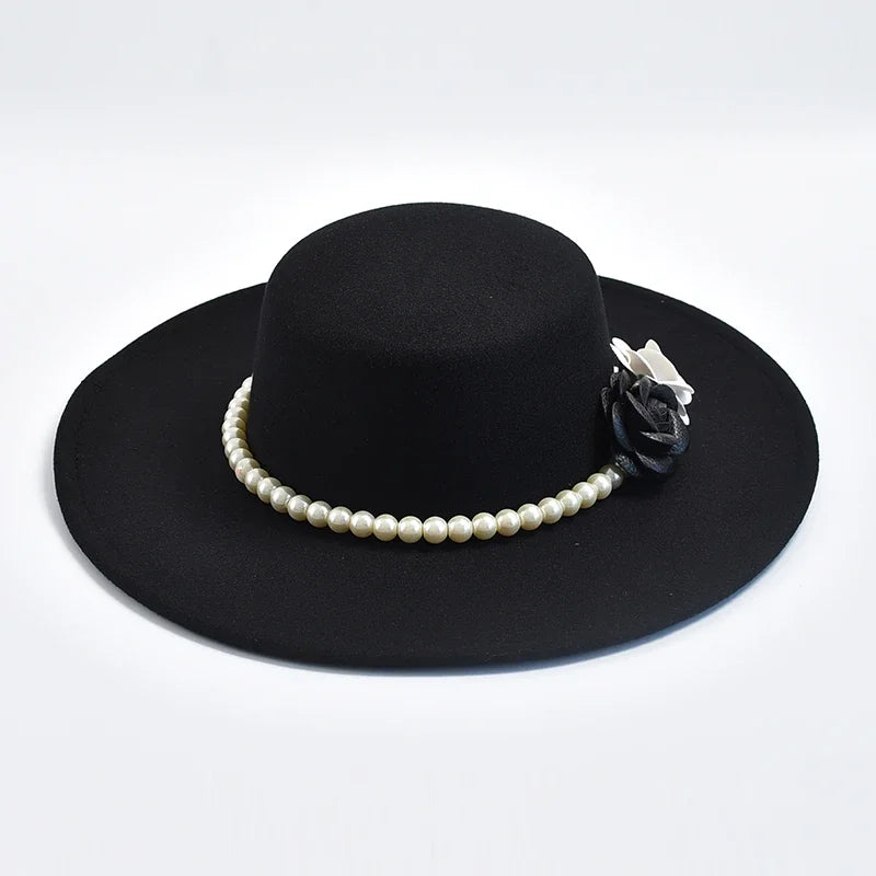 French Style Fedora Hat 10CM Wide Brim Flat Top Felt Hat