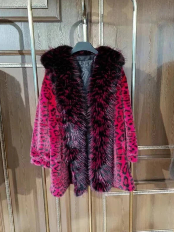 Leopard Print Leather Fur Coat