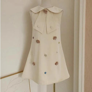 Sweet Pink Doll Neck Diamond Beading Flower Dress