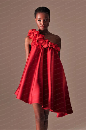 One Shoulder Red Satin Dress