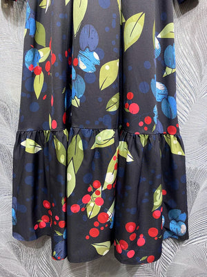 Belt Single Breasted Leaves Print Vintage Dresses