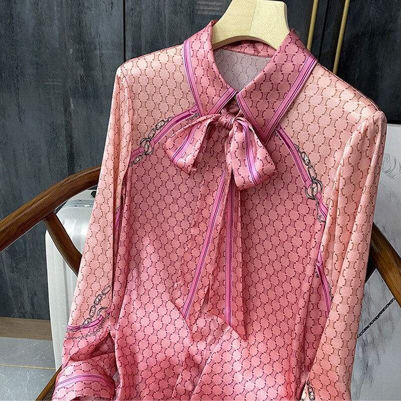 Elegant Satin Blouse Bow Tie Shirts