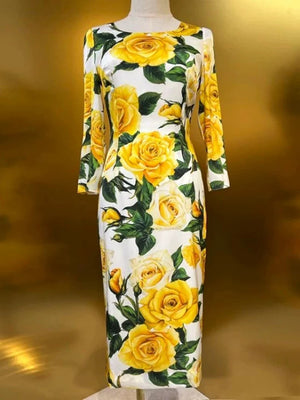 Hit Color Floral Printing Elegant Dresses