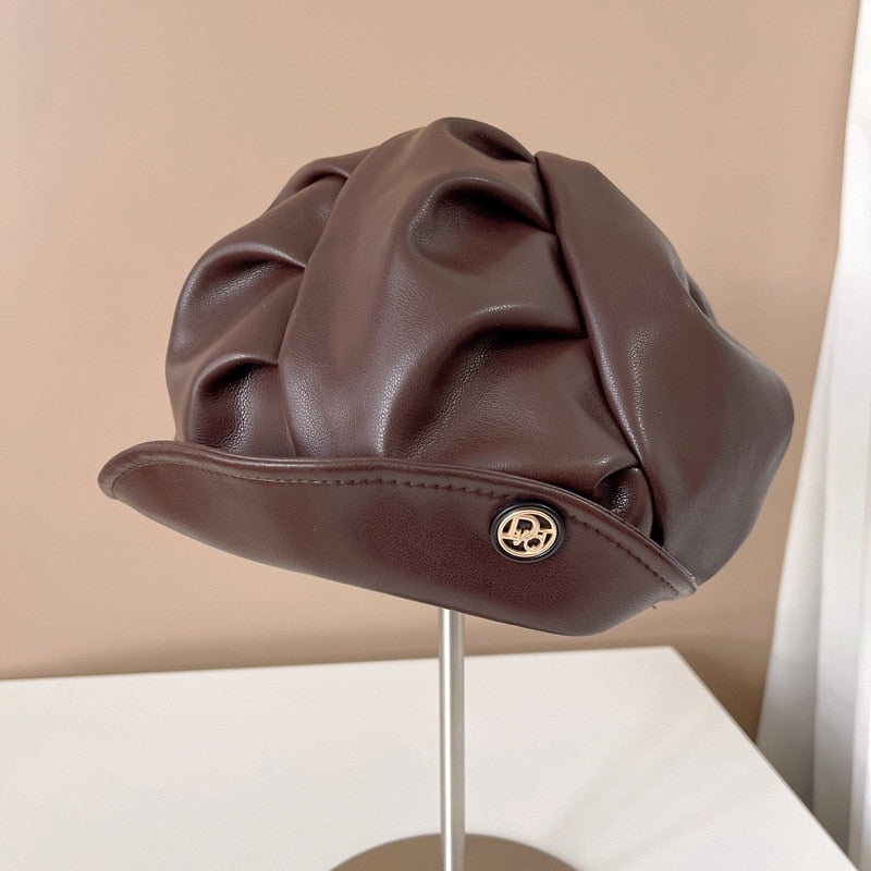 Japanese PU Leather Beret Hat