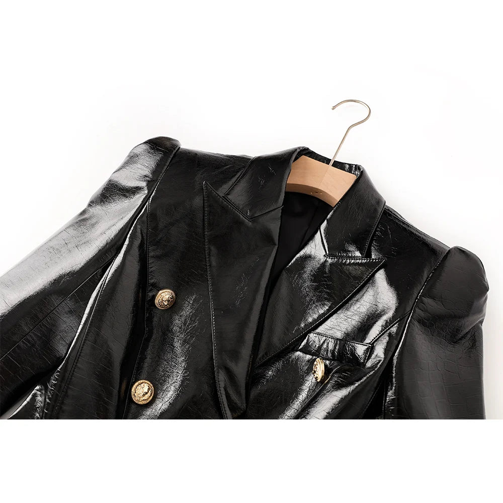 Design Pu Leather Black Quality Blazer