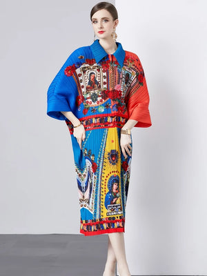 Print Draped Miyake Pleated Dress