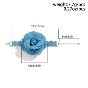 Elegant Blue Denim with Big Flower Bracelet