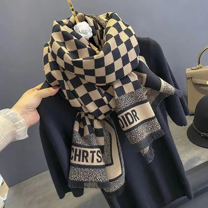 Black and White Checker Cashmere Scarf