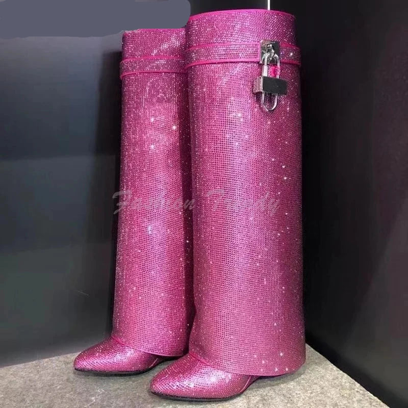 Pink Crystal Flat Knee Boot Luxury