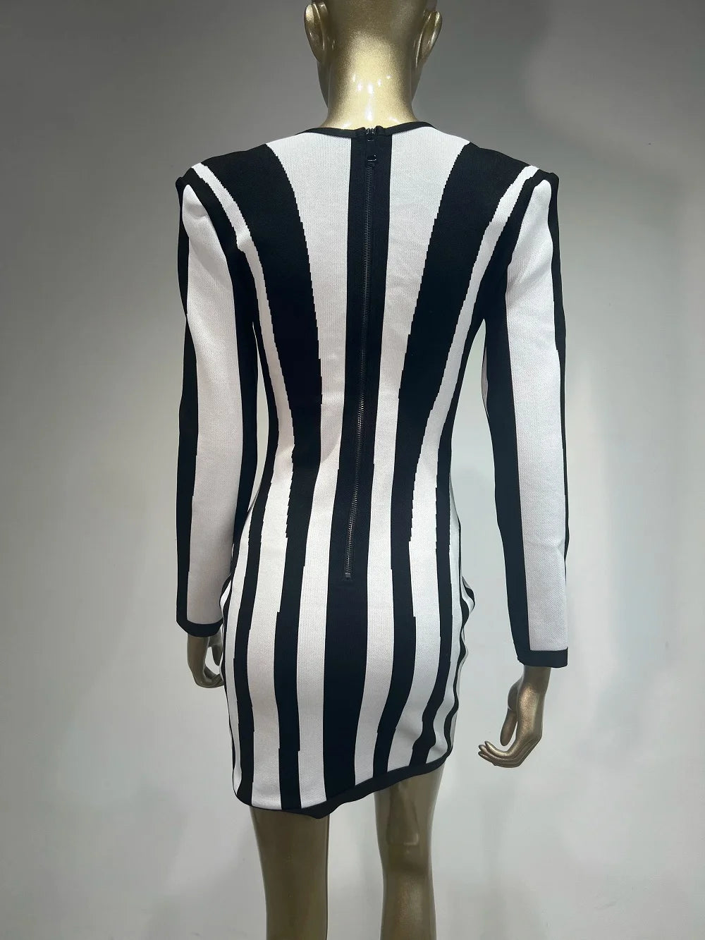 Celebrity Sexy V Neck Long Sleeve Striped Mini Bodycon Bandage Dress