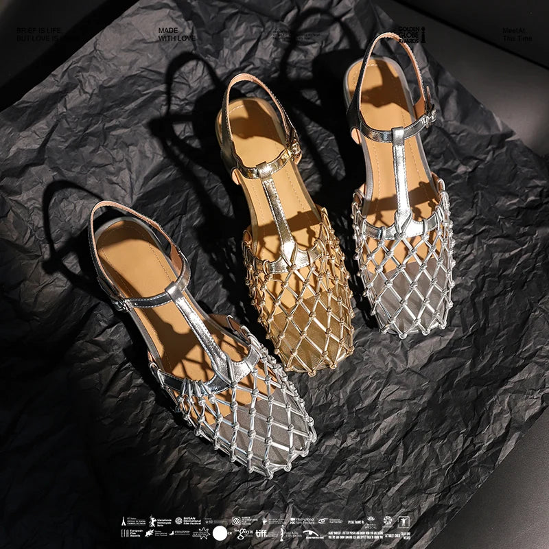 Comfortable Leather Cowhide Hollow Bird's Nest Sandals