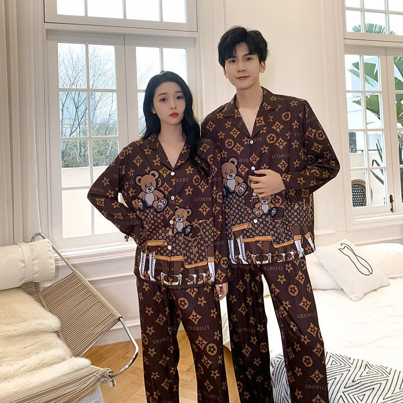 Luxury Bear Ice Silk Two Piece Set High QualitySleepwear