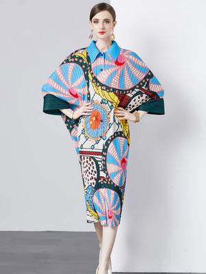 Print Draped Miyake Pleated Dress