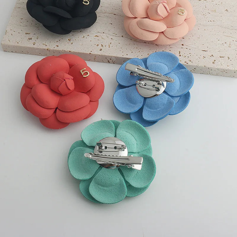 High-end Leather Camellia Brooch