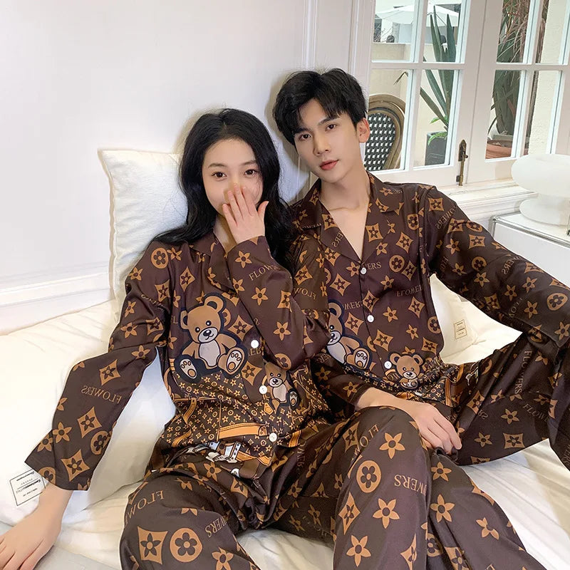 Luxury Bear Ice Silk Two Piece Set High QualitySleepwear