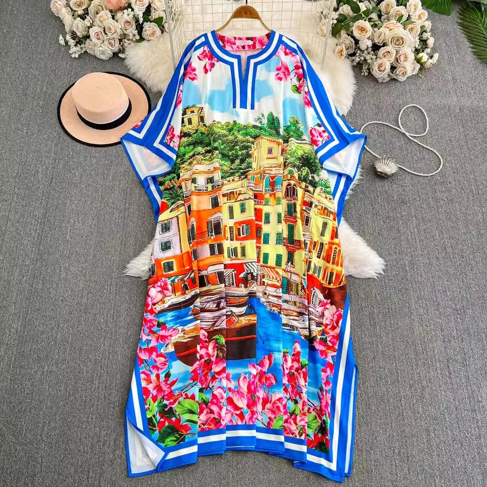 Summer Runway Holiday Beach House Flower Print Long Loose Robe