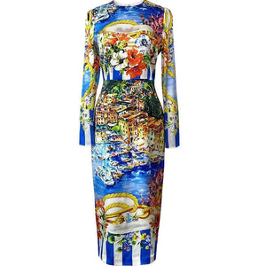 Silk Floral-Print Holiday Silk Pencil Dresses