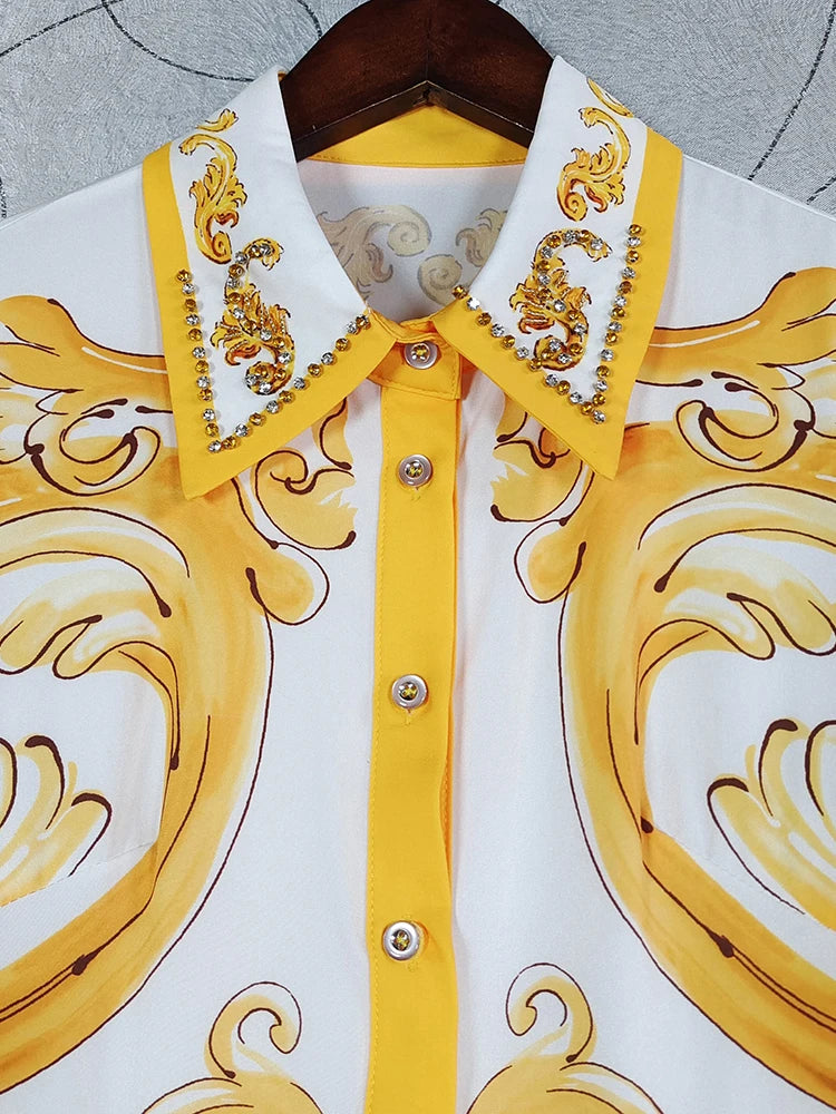 Runway Yellow Porcelain Beading Diamonds Belt Elegant Dress