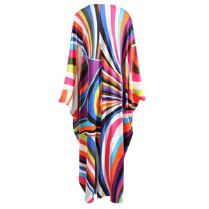 Batwing Sleeve Striped Printed Irregularity Loose Dress