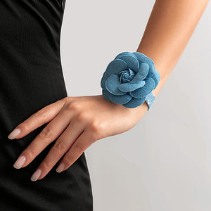 Elegant Blue Denim with Big Flower Bracelet