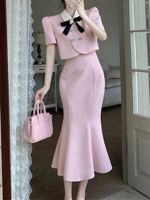 High Quality Two Piece  Short Jacket + Bodycon Fishtail Skirts