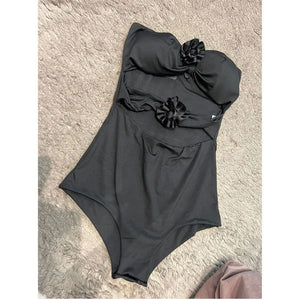 Black 3D Flower Bikini One Piece Swimsuit