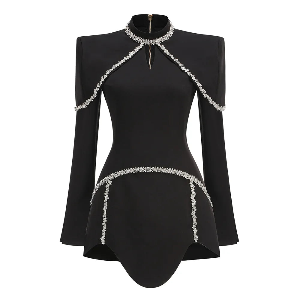 Red Carpet Wear Black Color Shinning Crystal Bodycon Mini Dress High Quality