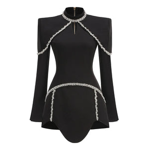 Red Carpet Wear Black Color Shinning Crystal Bodycon Mini Dress High Quality