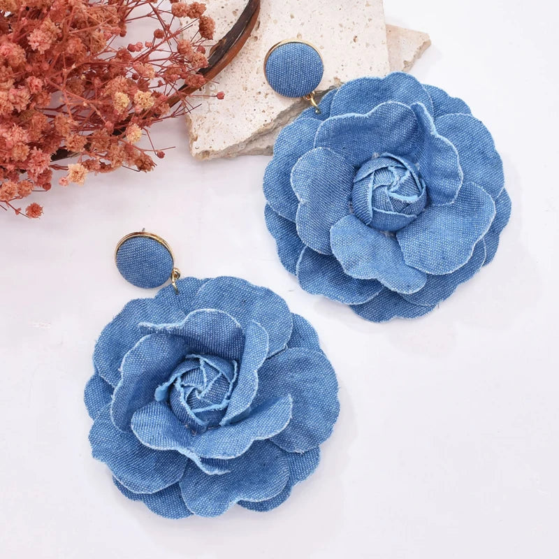 Flower Drop Elegant Denim Earrings