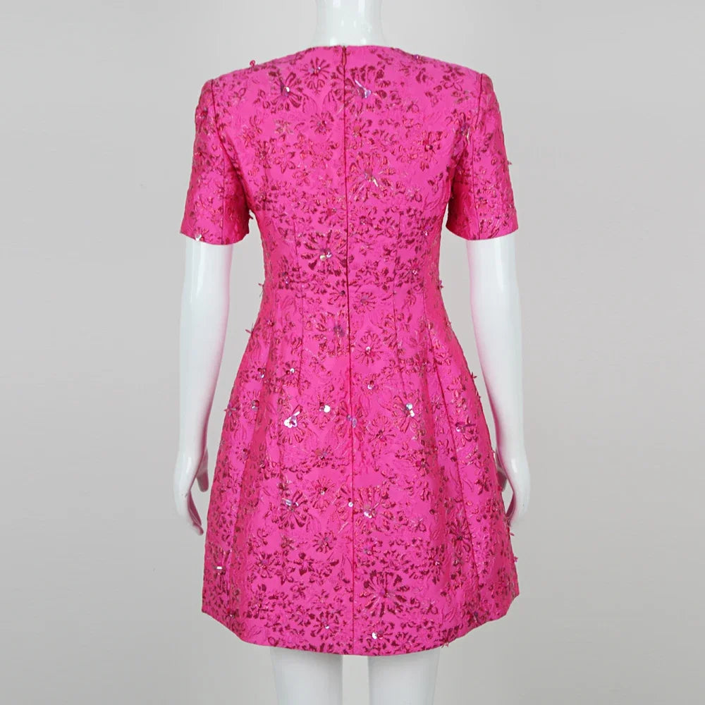 Rose Jacquard Fragmented Flower Sequin Dress