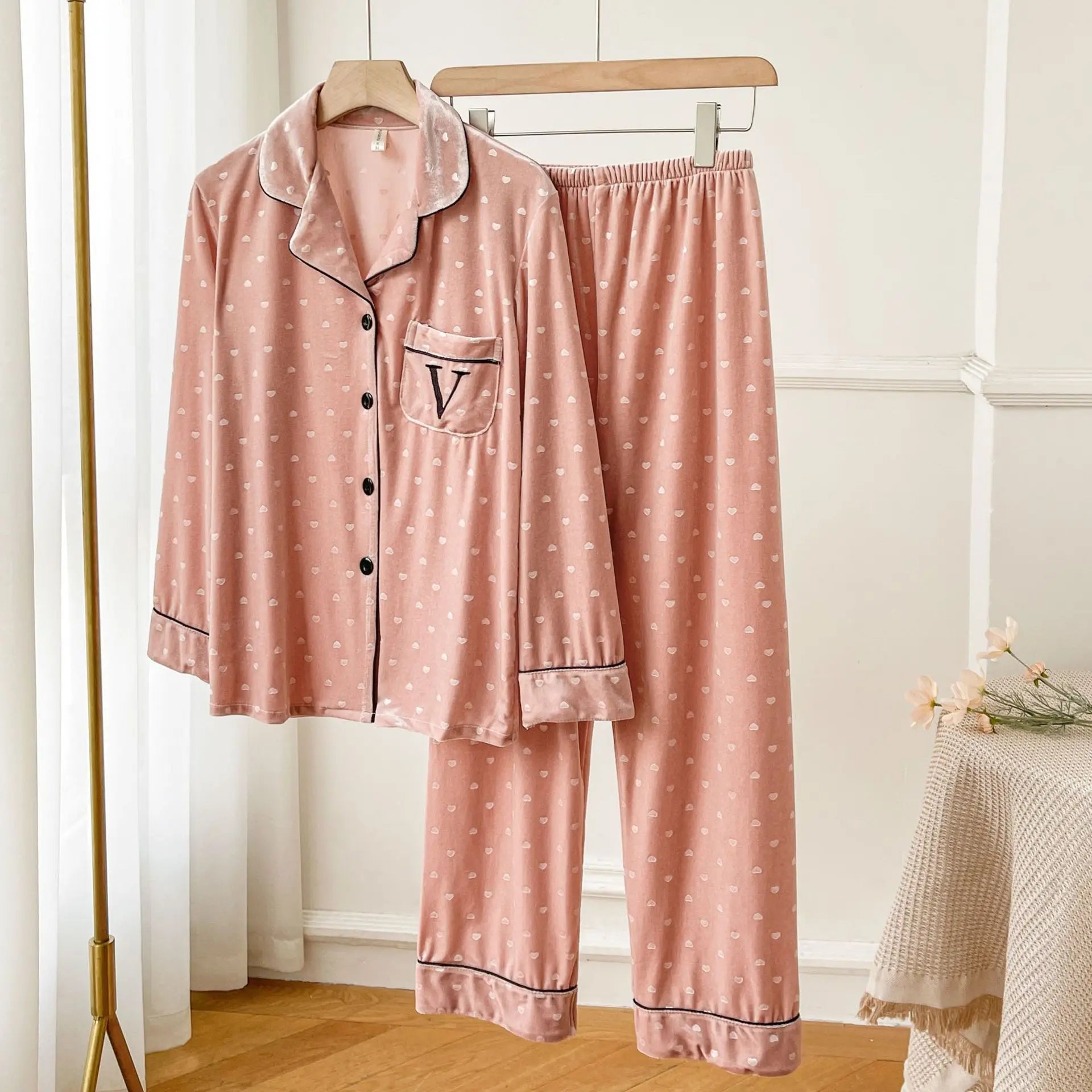 Pajamas Velvet Dot Print 2Pcs