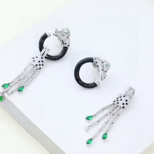 Designer Luxury Czech Zircon Green Eyes Leopard Earrings